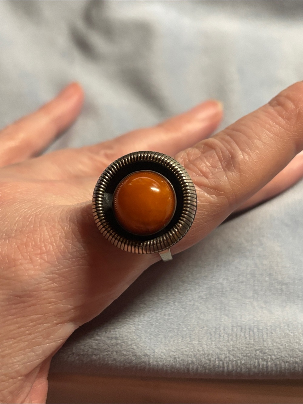 Vintage-style Sterling Silver Carnelian Fidget Ring Size 10